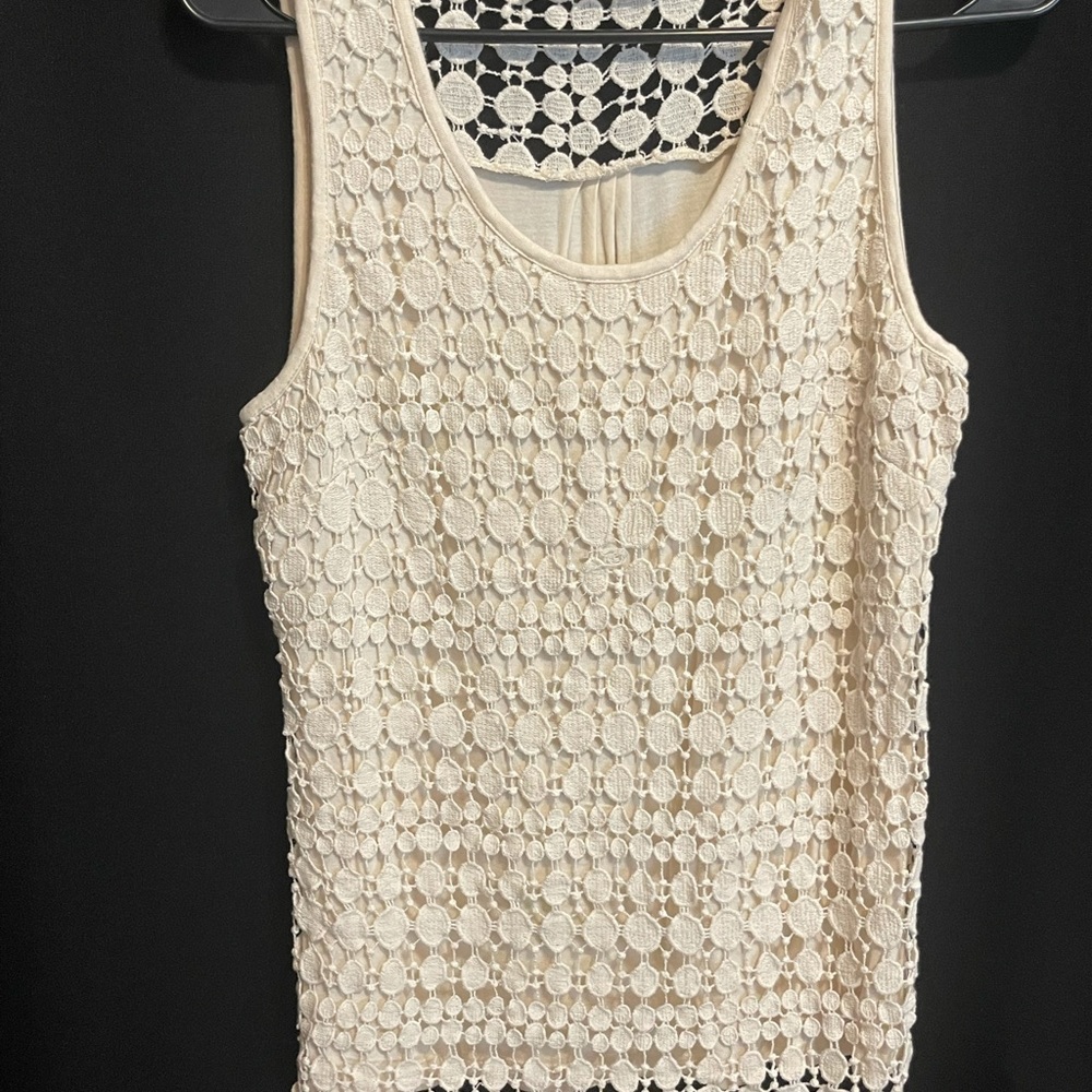 Large Offwhite solitaire BOHO style top with crochet front and back. Super soft